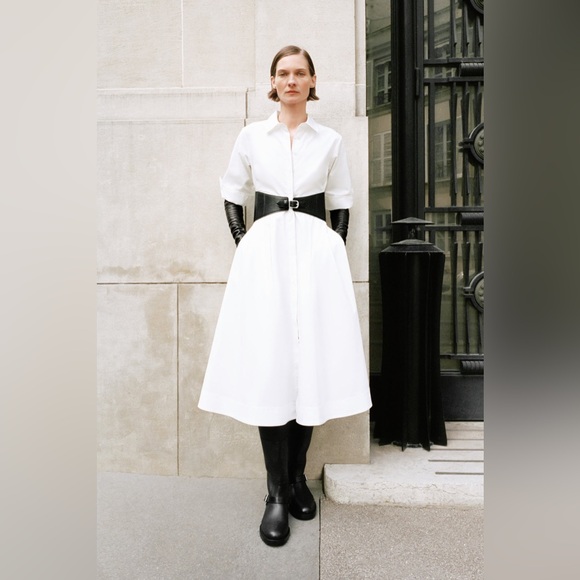 Jonathan Simkhai Dresses & Skirts - Jonathan Simkhai White Shirt Midi Dress with Black Belt